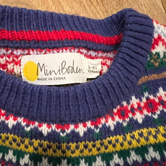 Mini Boden Fair Isle Rudolph Reindeer Sweater Size 3-4 - Picture 2 of 3